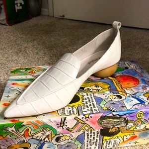 jeffrey campbell white croc pointed toe loafers